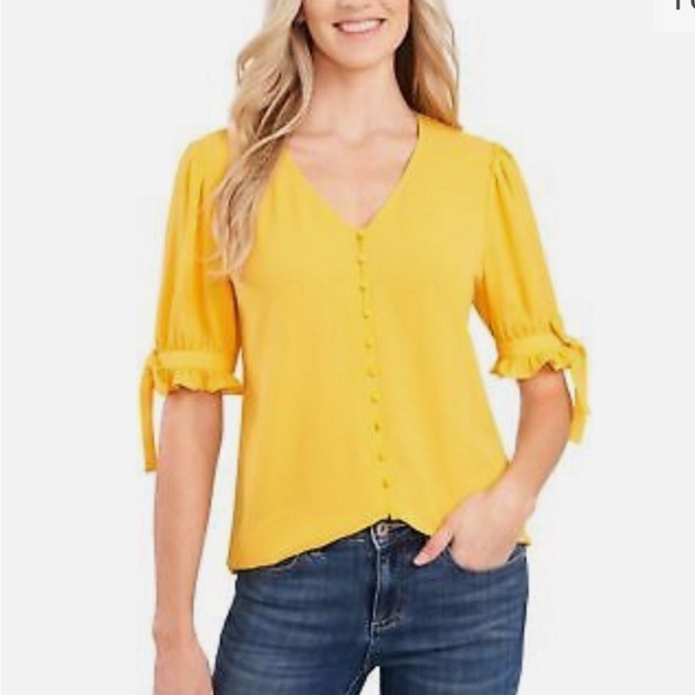 NWT CeCe Yellow Blouse size L